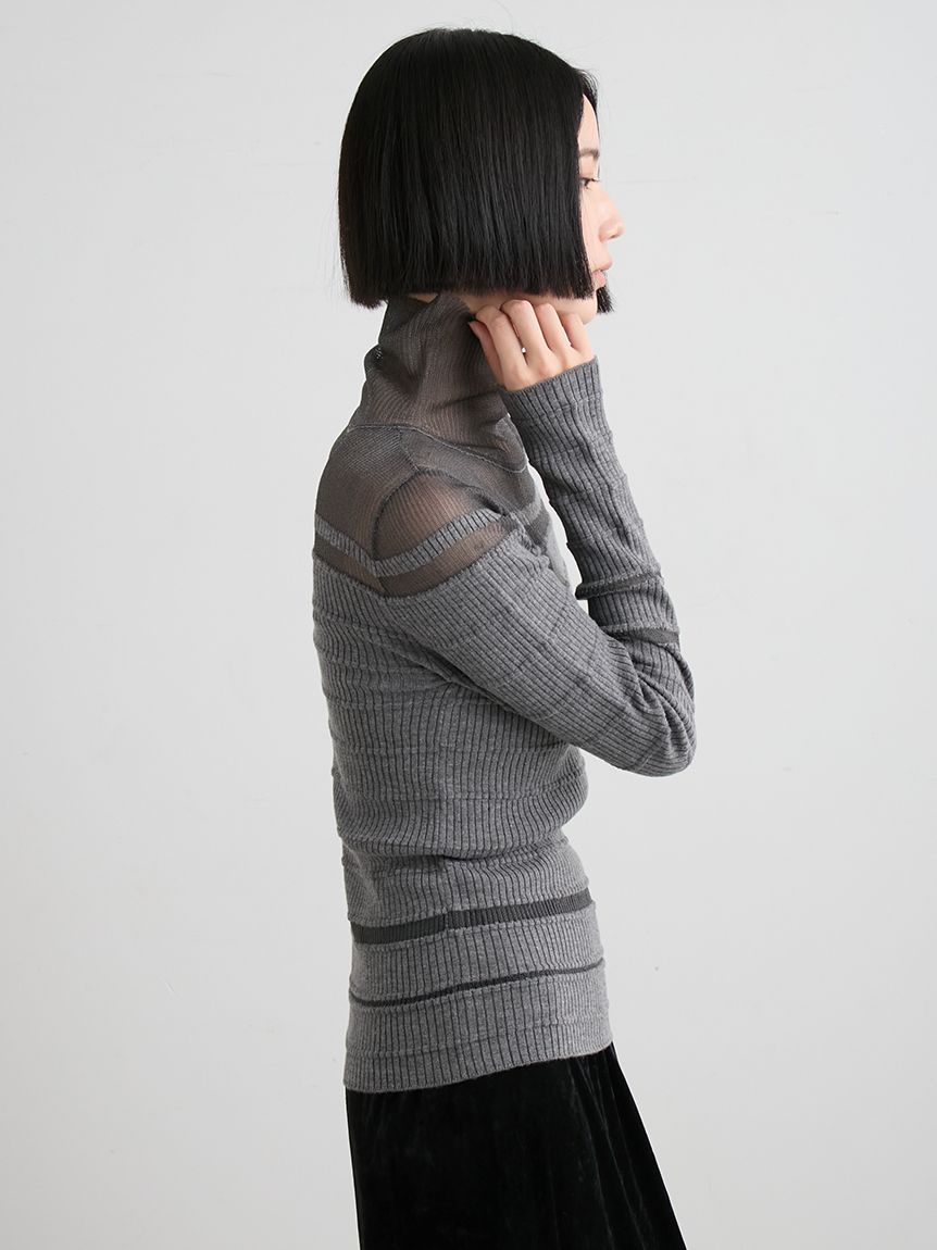 ribタートルニット WEB限定】シアー切り替えRIBタートルニット(ニット)｜トップス