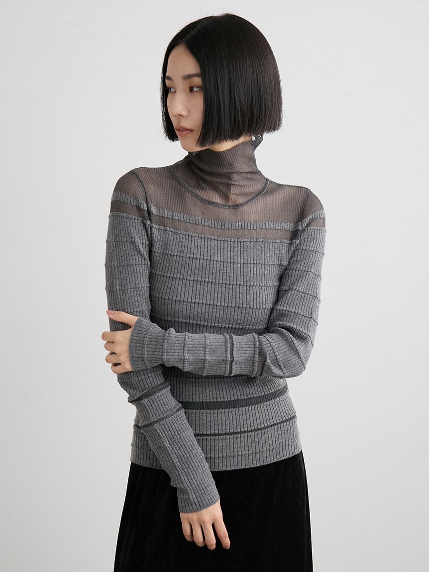 WEB限定】シアー切り替えRIBタートルニット(ニット)｜トップス