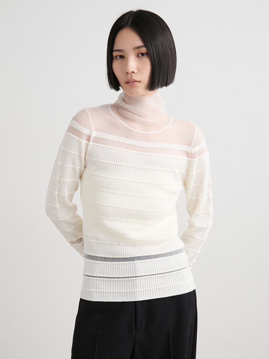 WEB限定】シアー切り替えRIBタートルニット(ニット)｜トップス
