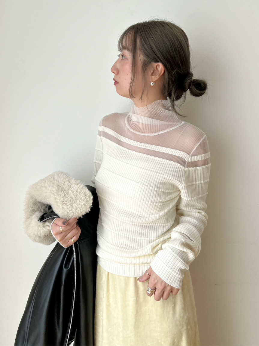 WEB限定】シアー切り替えRIBタートルニット(トップス)｜MIESROHE