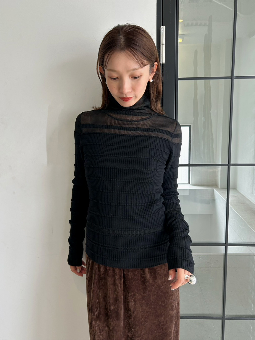 MIESROHE ミースロエ ワンショルニットトップス/ツイストデザインニット WEB限定】シアー切り替えRIBタートルニット(トップス)｜MIESROHE