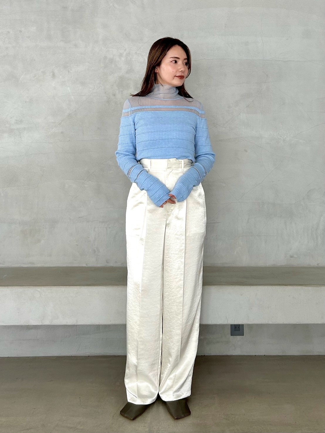 WEB限定】シアー切り替えRIBタートルニット(ニット)｜トップス