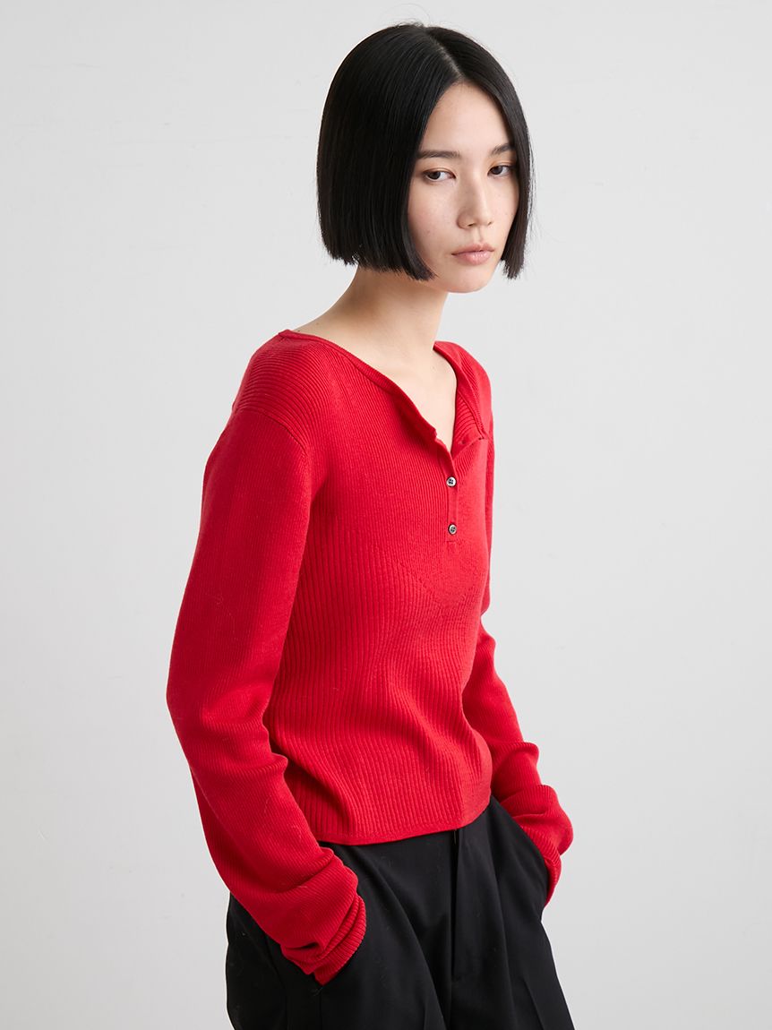 ウールシルク混ヘンリーネックリブニット(ニット)｜トップス｜MIESROHE