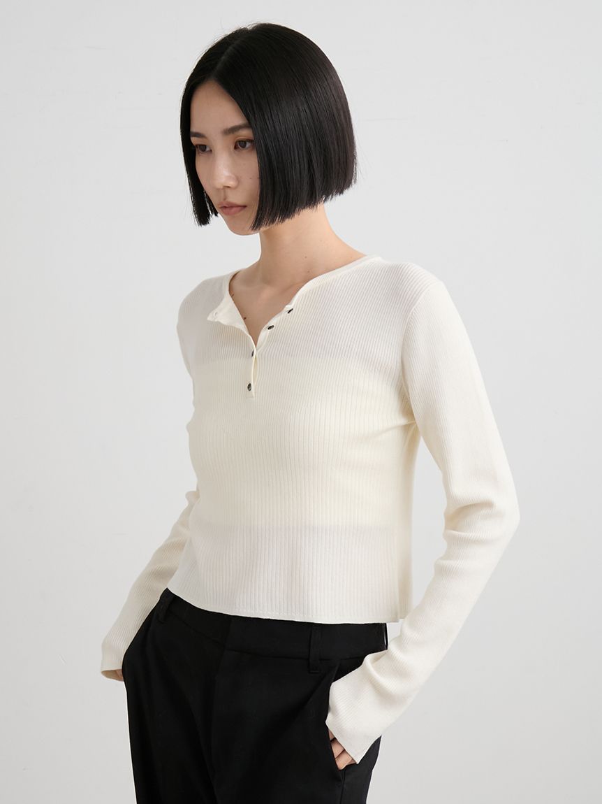 ウールシルク混ヘンリーネックリブニット(ニット)｜トップス｜MIESROHE