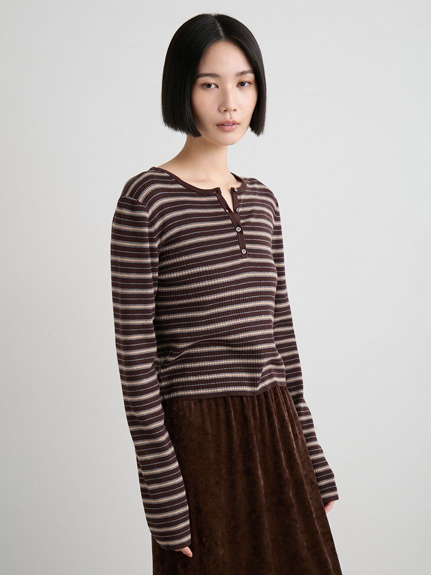 ウールシルク混ヘンリーネックリブニット(ニット)｜トップス｜MIESROHE