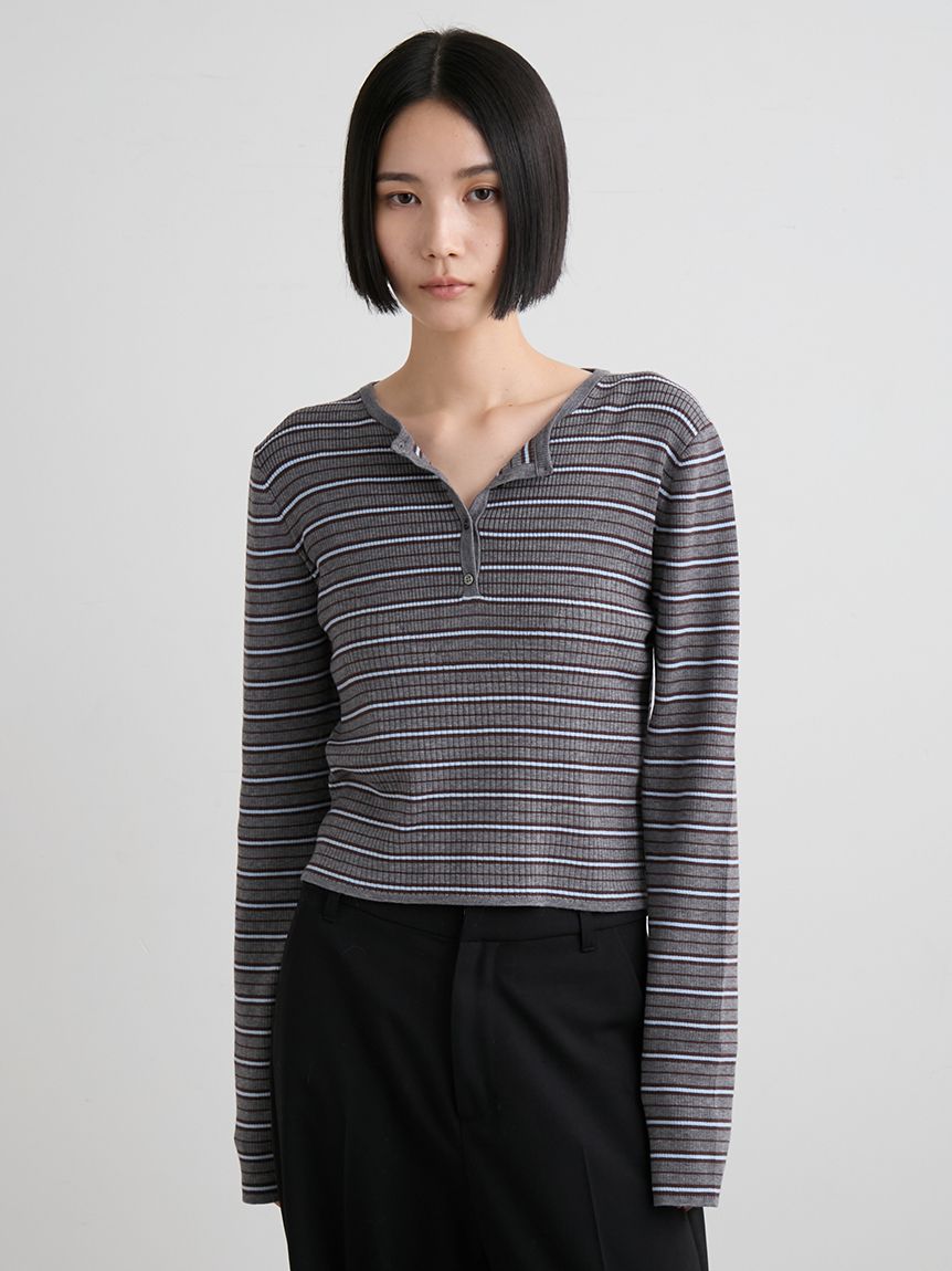 ウールシルク混ヘンリーネックリブニット(ニット)｜トップス｜MIESROHE