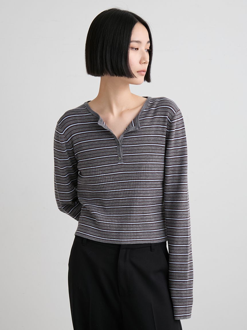 ウールシルク混ヘンリーネックリブニット(ニット)｜トップス｜MIESROHE