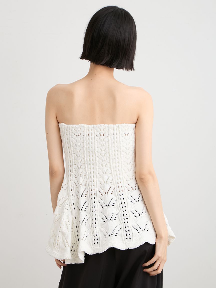 chieko+ luxe knit 03 bustier ニットビスチェホワイト 洗える】レースニットビスチェ(ニット)｜トップス｜MIESROHE