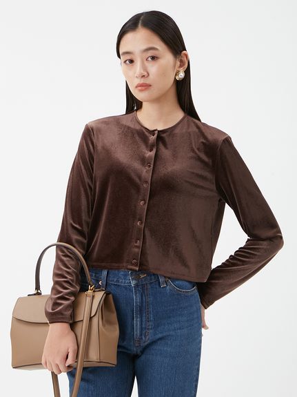 くるみ釦コンパクトベロアカーディガン(カーディガン)｜トップス｜Mila