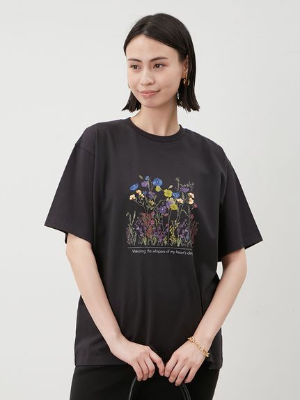 フラワーモチーフプリント刺繍Tシャツ(Tシャツ)｜トップス｜Mila