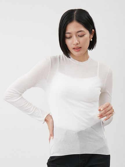 Mila Owen◆長袖Tシャツ/0/コットン/WHT/09WNT251079 コットン100％クルーネックシアーロンT(カットソー)｜トップス