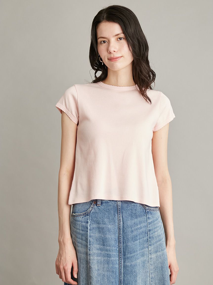 スカラップデザインコンパクトTシャツ(Tシャツ)｜トップス｜Mila Owen