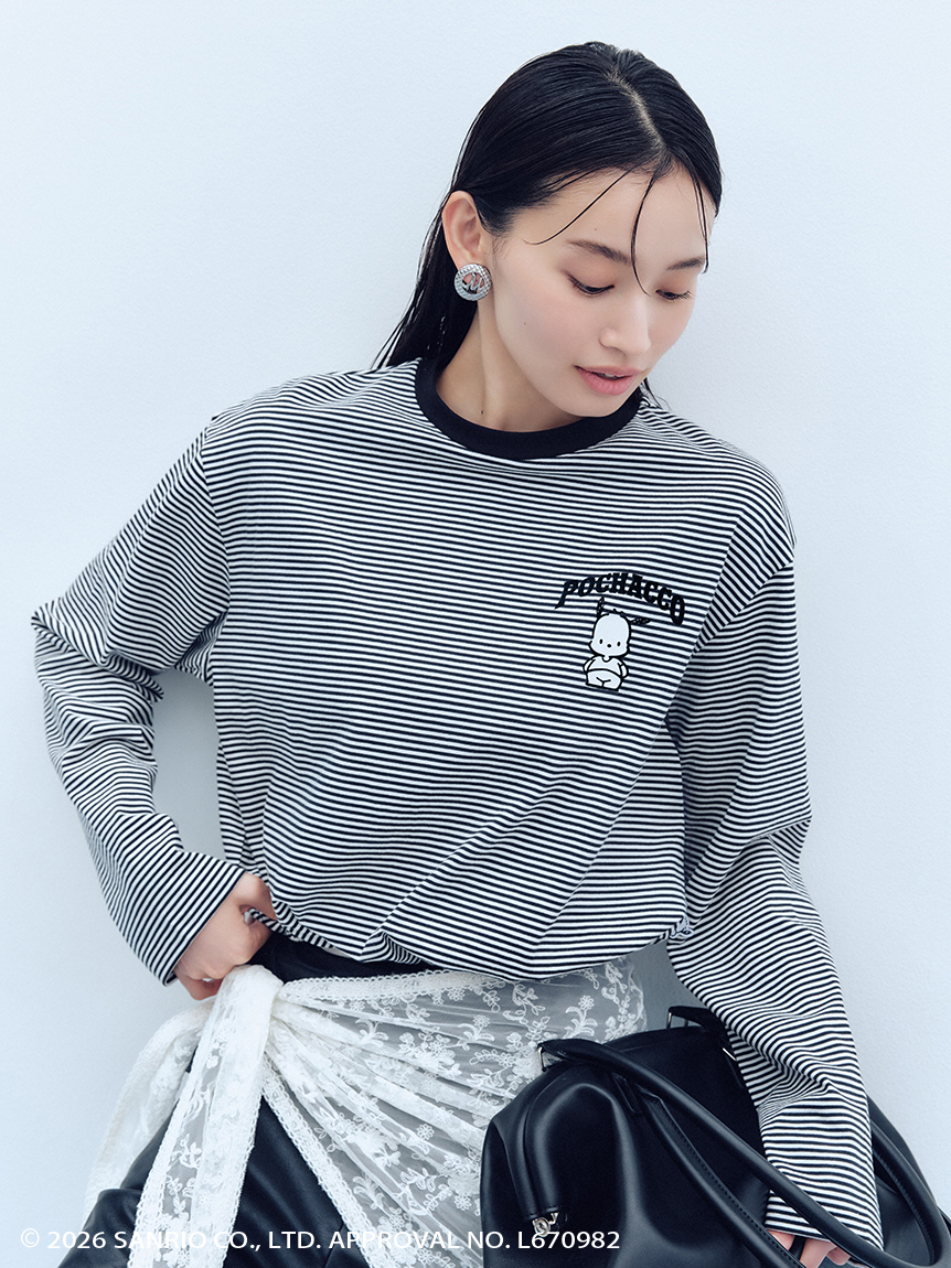 【MASH SUMMER WEEK限定】【ポチャッコ】裾ドロストボーダーロングTシャツ
