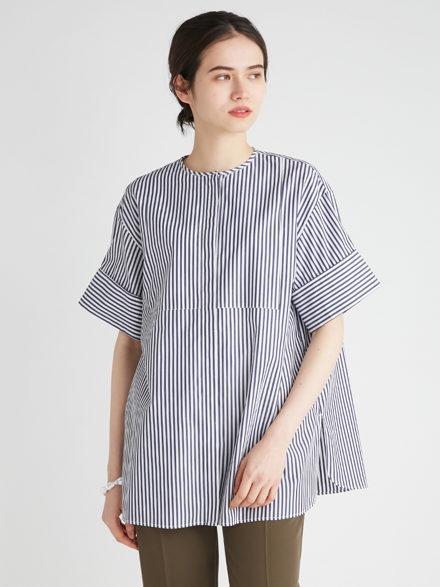 カフスデザイン半袖ドレスシャツ(STRIPE-0)