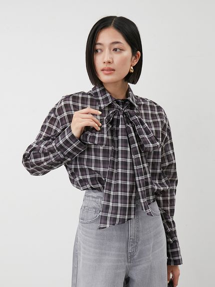 2wayシャツ衿シアーボウタイブラウス