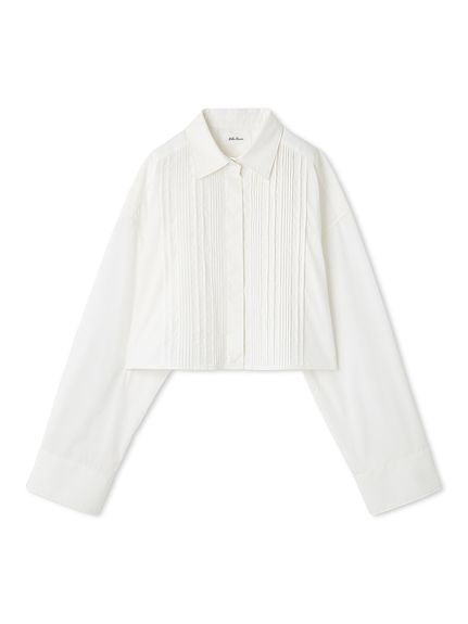 CHANEL フロントピンタックドレスシャツ ブラウス 白 ピンタックデザインクロップドドレスシャツ(シャツ)｜トップス