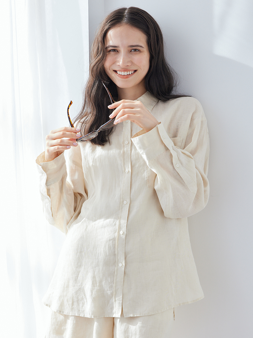 ポケット付きフレンチリネンシャツ