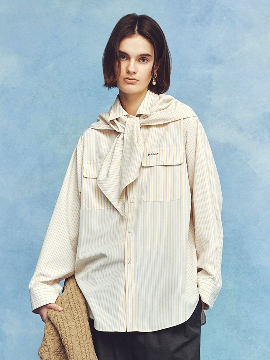 スカーフ付きストライプワークシャツ(シャツ)｜トップス｜Mila Owen