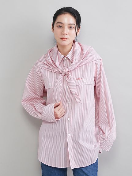 スカーフ付きストライプワークシャツ(シャツ)｜トップス｜Mila Owen