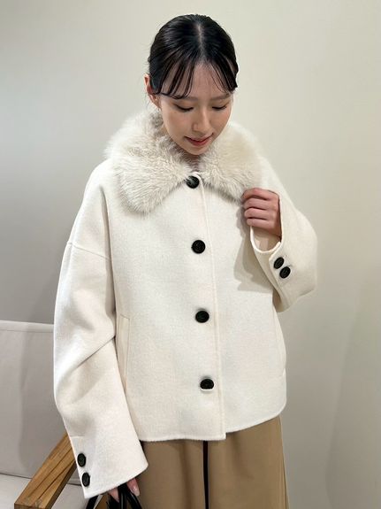 美品✨ミラオーウェン 2023年 ウール混スタンドカラーリバーケープコート M Mila Owen（ミラオーウェン）の「ウール混スタンドカラーリバー