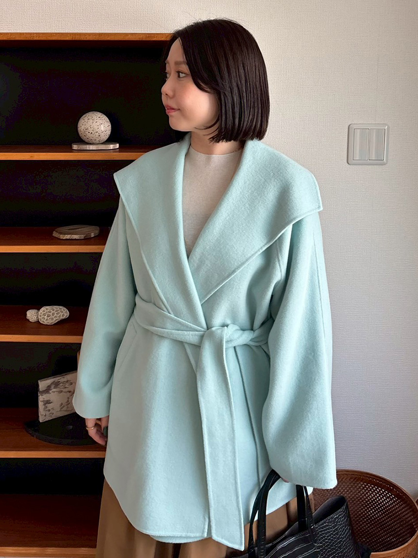 共ベルト付きビックカラーミディ丈コート(ハーフコート