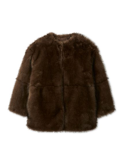 マルチマテリアルノーカラーファーコート(ハーフコート)｜アウター