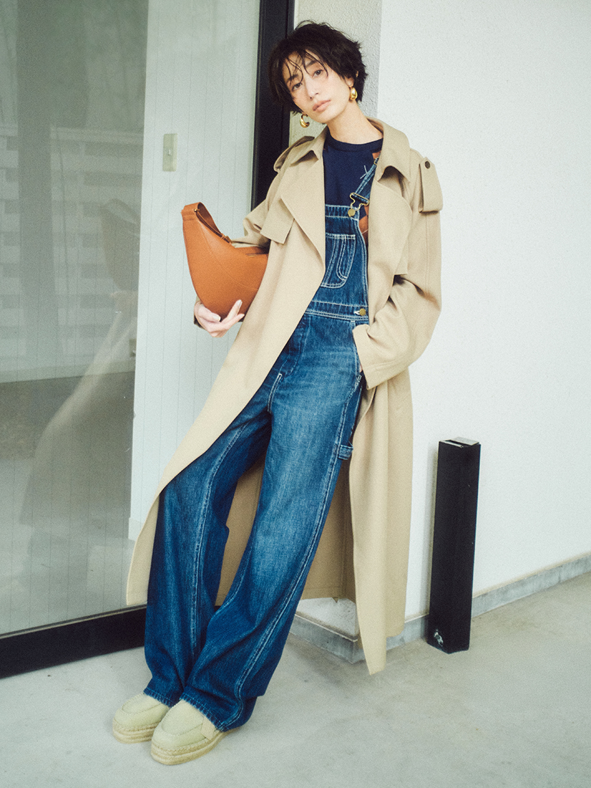 共ベルト付憲章デザイントレンチコート