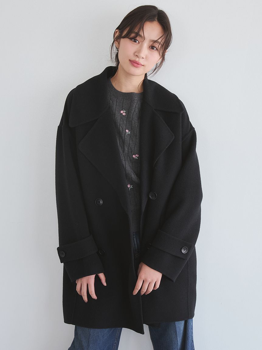 【美品】INDIVI V.A.l ［S］ビーバービックカラーコート　ブラック ビックカラーピーコート(Pコート)｜アウター｜Mila Owen（ミラ