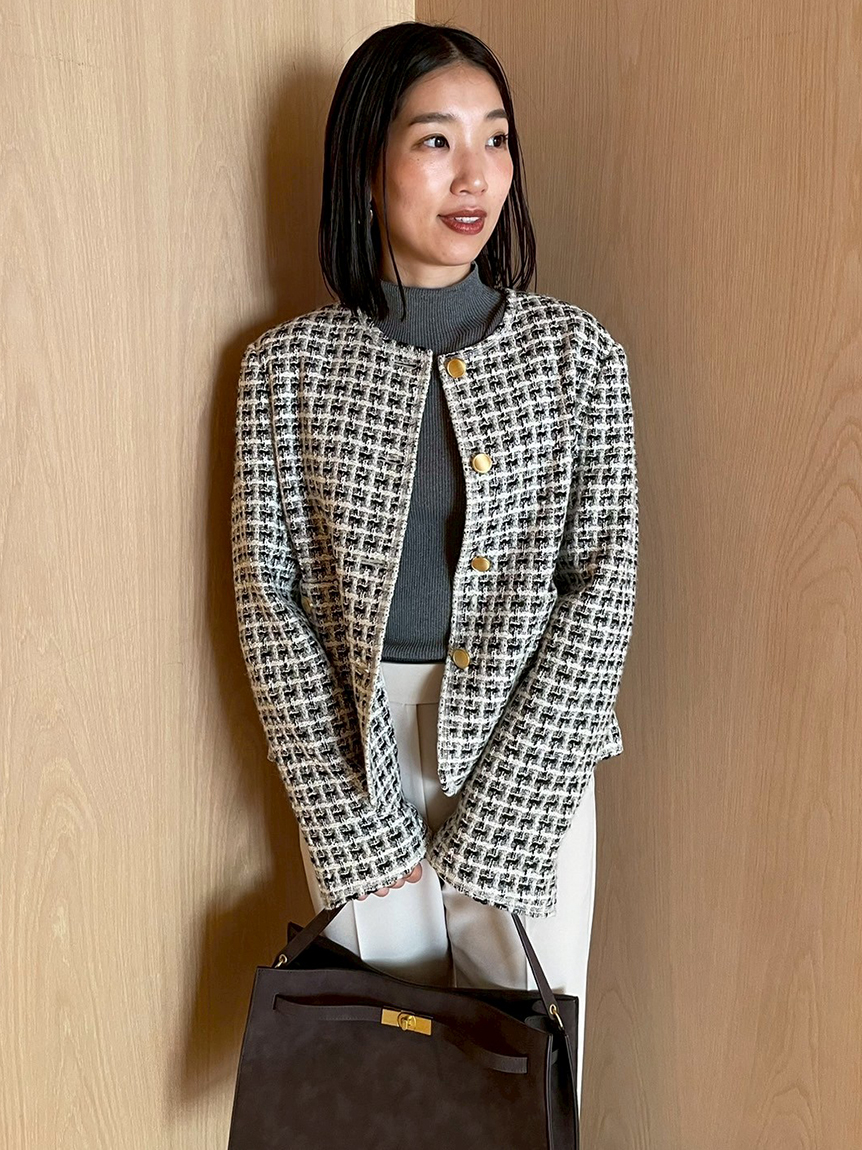 Mila Owen ノーカラージャケット グレー ツイード Mila Owen ノーカラージャケット グレー ツイード Mila Owen