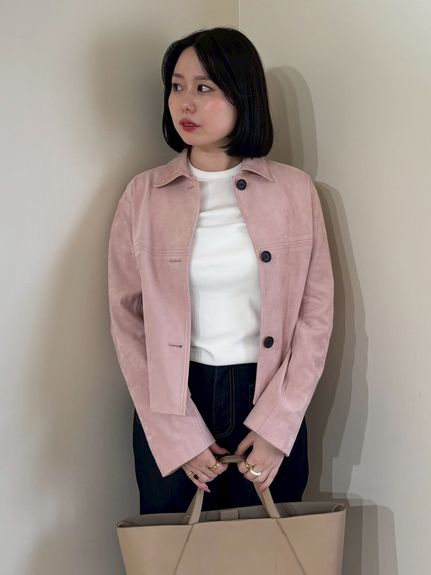 ショート丈ステンカラーリサイクルスウェードブルゾン(ブルゾン