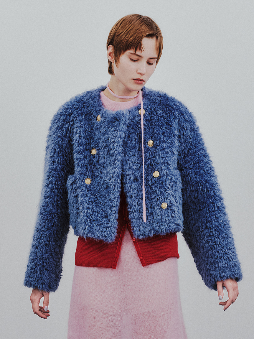 金釦フェイクファー短丈ジャケット(ジャケット)｜アウター｜Mila Owen