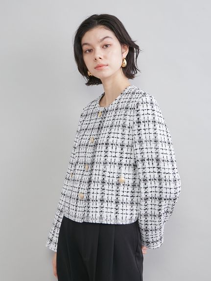 クロップド金釦コンパクトツイードジャケット(ジャケット)｜アウター