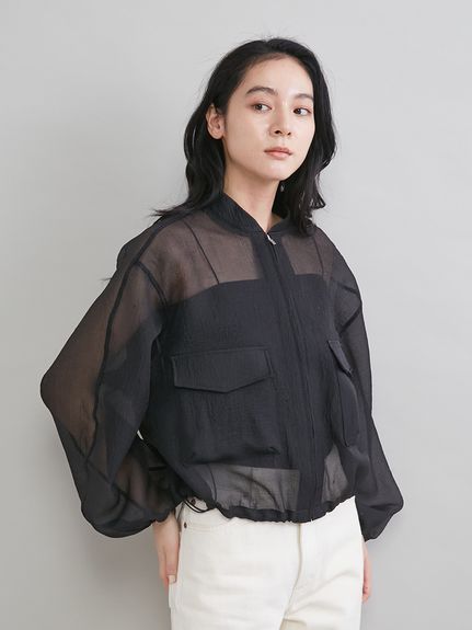 裾ドロストシアー短丈ブルゾン