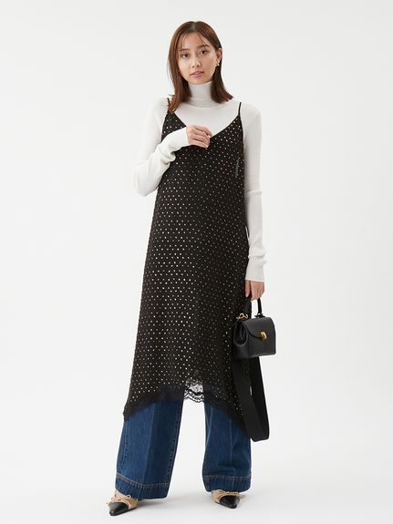 レースデザイン箔ドットキャミワンピース