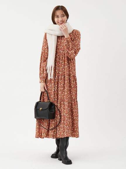 フラワープリントティアードワンピース(マキシ・ロングワンピース