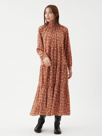 フラワープリントティアードワンピース(マキシ・ロングワンピース