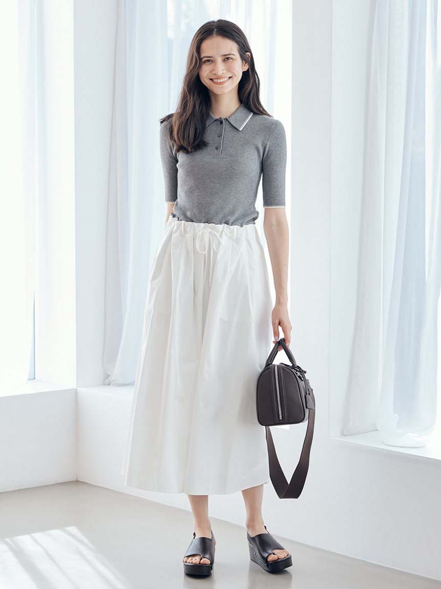 WEB＆一部店舗限定カラー】ポロニット×タックフレアスカートドッキング