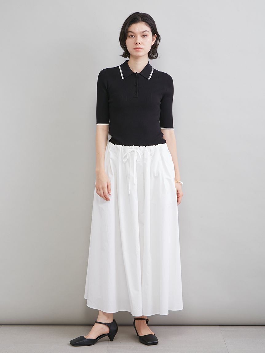 WEB＆一部店舗限定カラー】ポロニット×タックフレアスカートドッキング