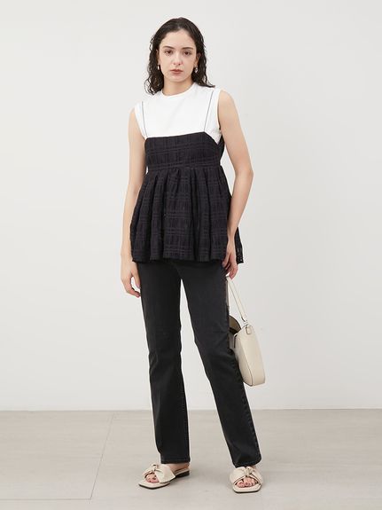 送料無料 通販 ファッション センタープレスセミフレアスキニーパンツ【手洗い可能】(ロング 服&ファッション小物