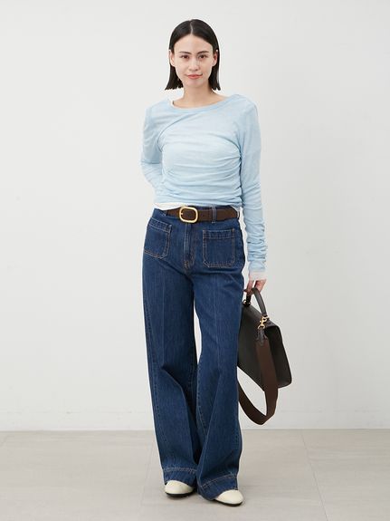 ウォッシュデニム パッチポケット付き フレア ブルージーンズ フレアジーンズ - ブルー | ZARA Japan / 日本