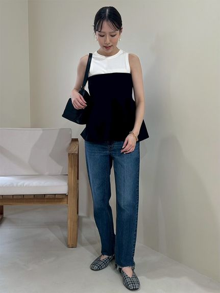 裾段差テーパードデニムパンツ