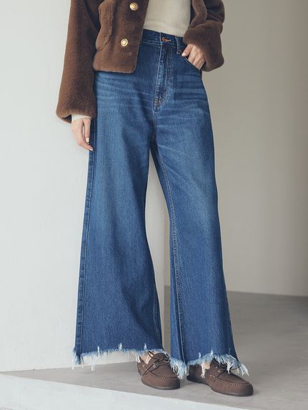 裾フリンジクロップドフレアデニムパンツ(デニムパンツ)｜パンツ｜Mila