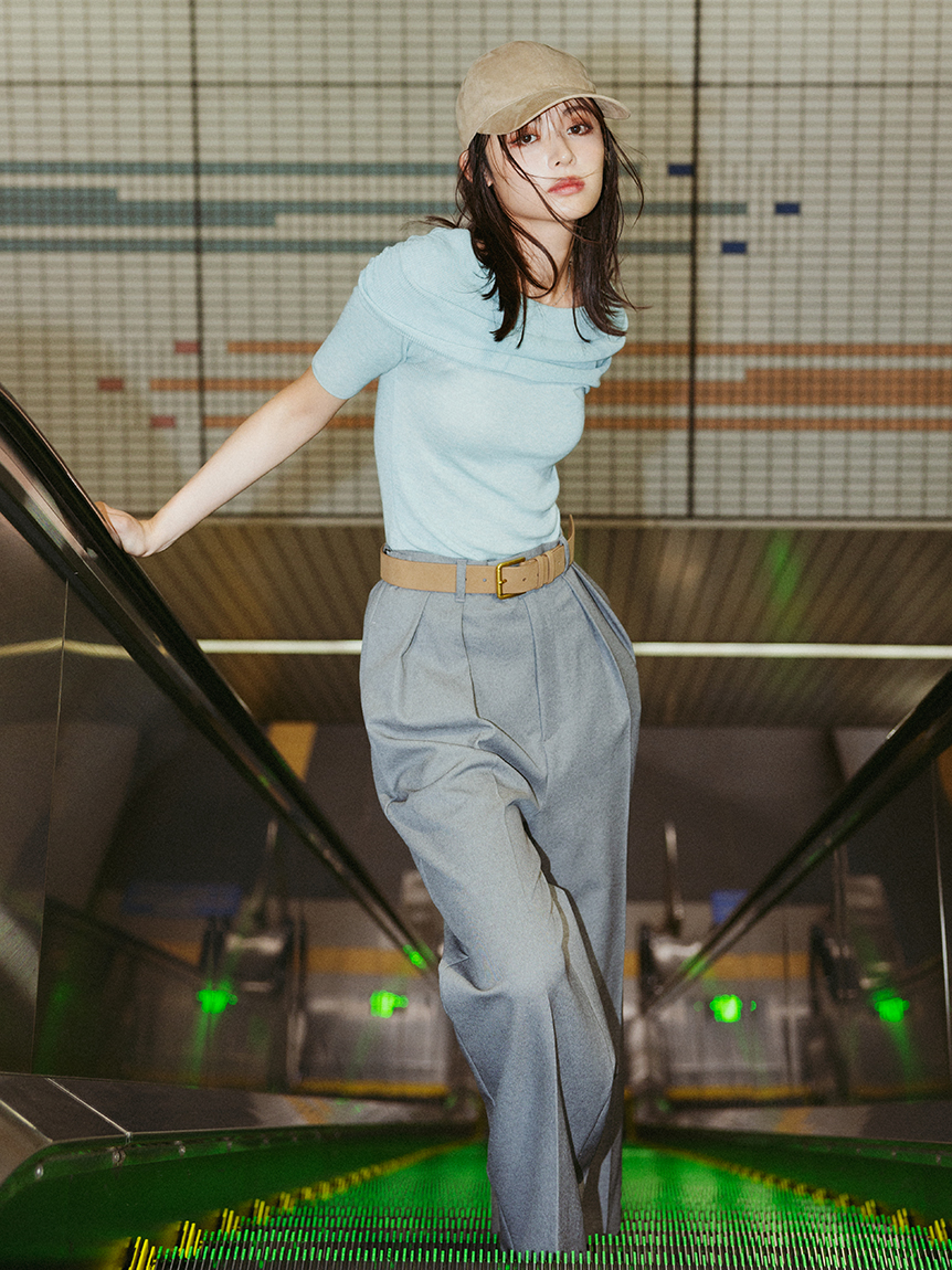 Mila Owen ワイドパンツ  ネイビー Mila Owen スラックス パンツ コンフォートタックワイドパンツ