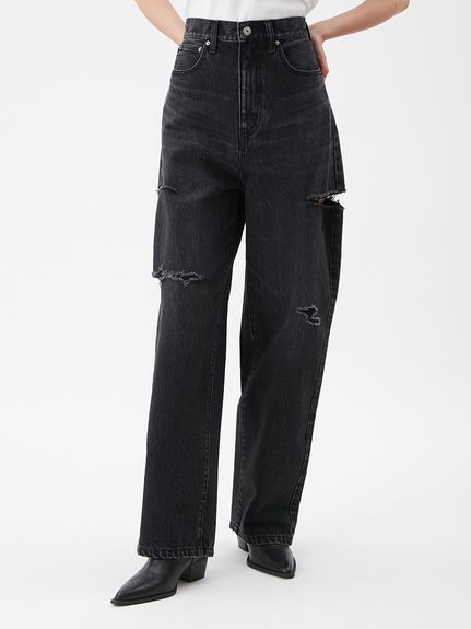 カットアウトダメージセミワイドデニム(デニムパンツ)｜パンツ｜Mila