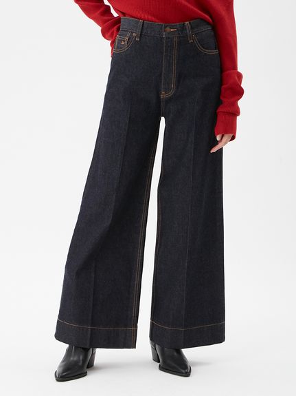 ヘムデザインセミフレアデニムパンツ