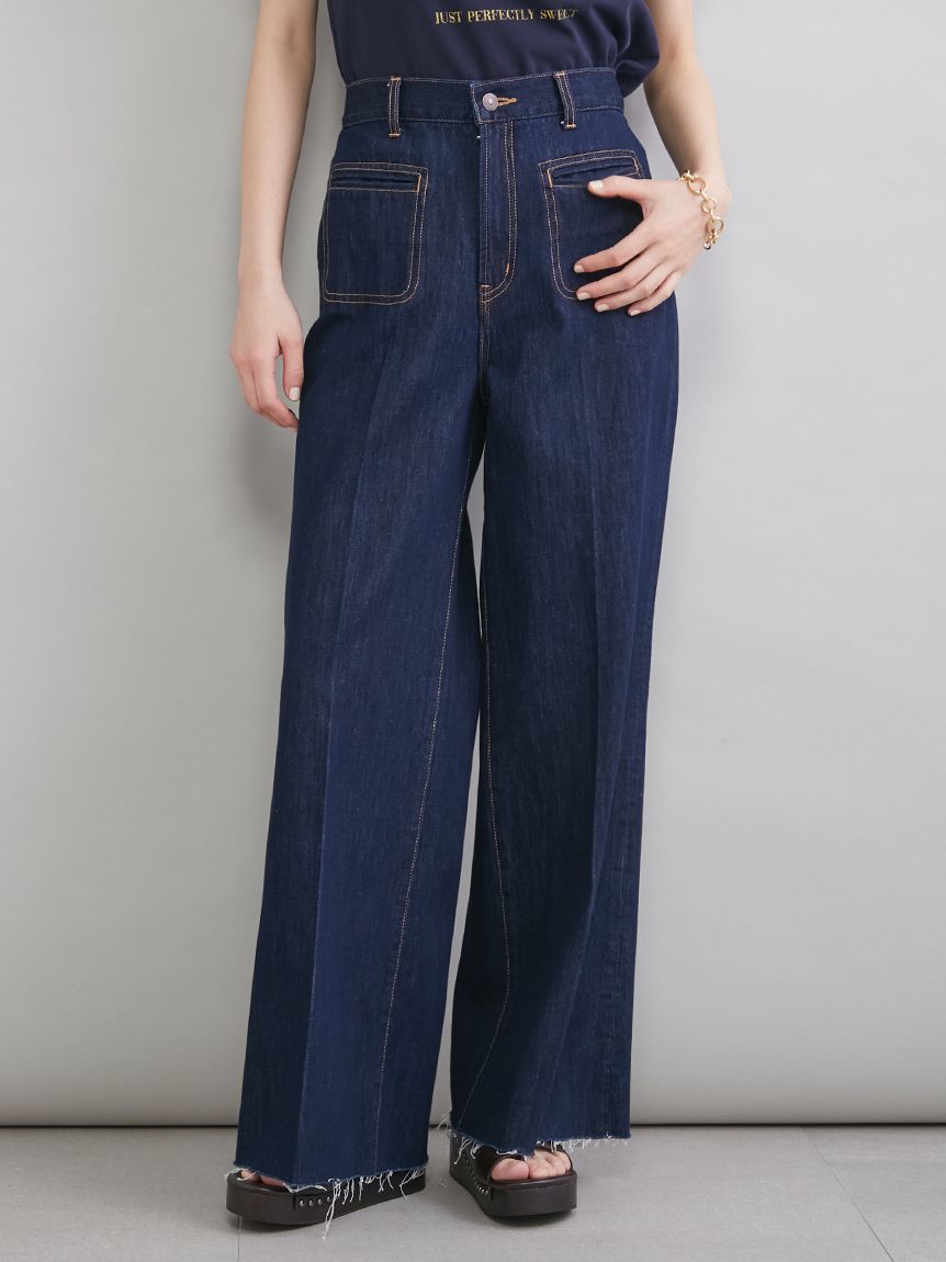 MILA PANTS】玉縁ポケットセミフレアデニムパンツ(デニムパンツ