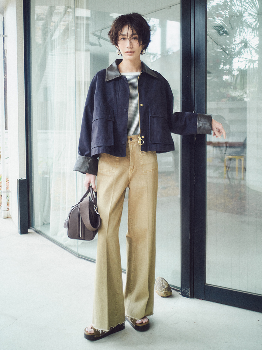 MILA PANTS】玉縁ポケットセミフレアデニムパンツ(デニムパンツ