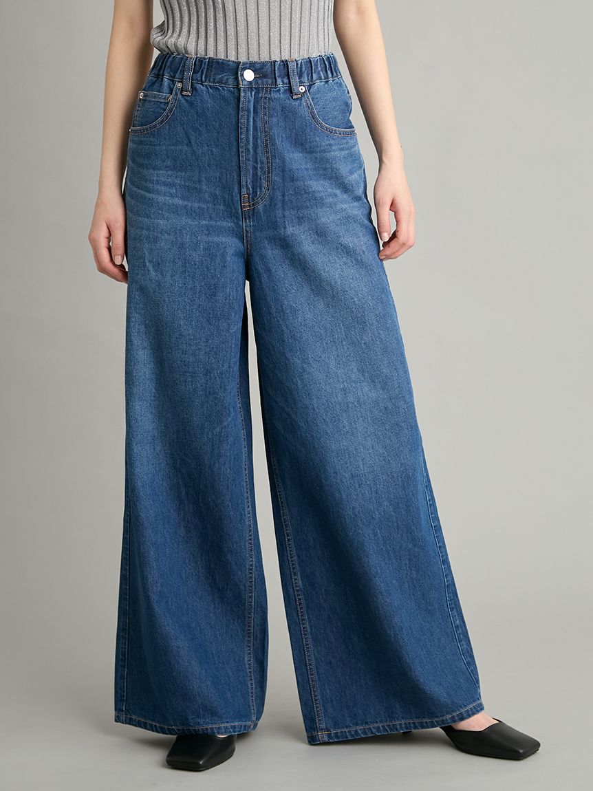 MILA PANTS】ウエストゴムドロストイージーデニムパンツ(デニムパンツ