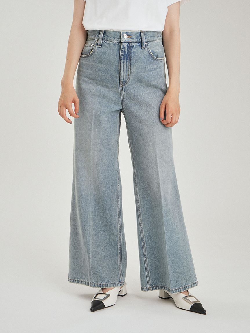 センタープレスワイドデニムパンツ