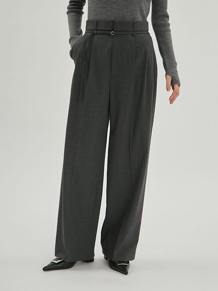 細ベルト付き2タックワイドパンツ